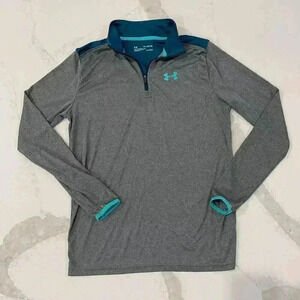 Under Armour Heatgear Half Zip Pullover Youth XL Loose Fit Gray/Blue Athleisure